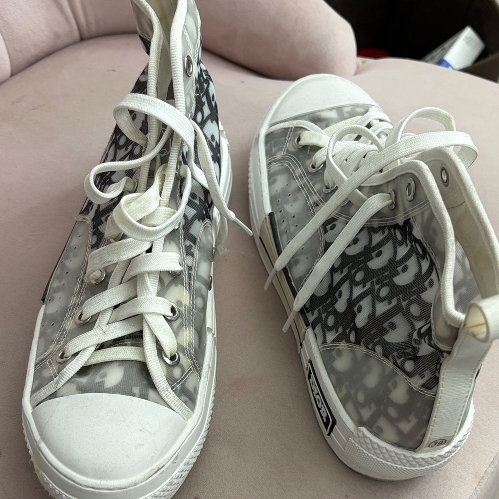 Dior Monogram High-Top Sneakers in Gray and White